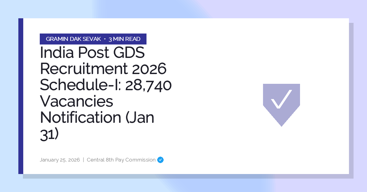 India Post GDS Recruitment 2026 Schedule-I: 28,740 Vacancies Notification (Jan 31)