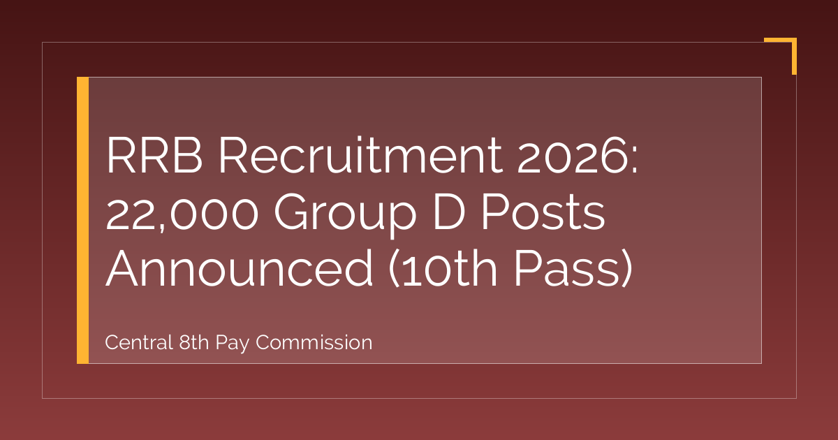 RRB Recruitment 2026: 22,000 Group D Posts Announced (10th Pass)